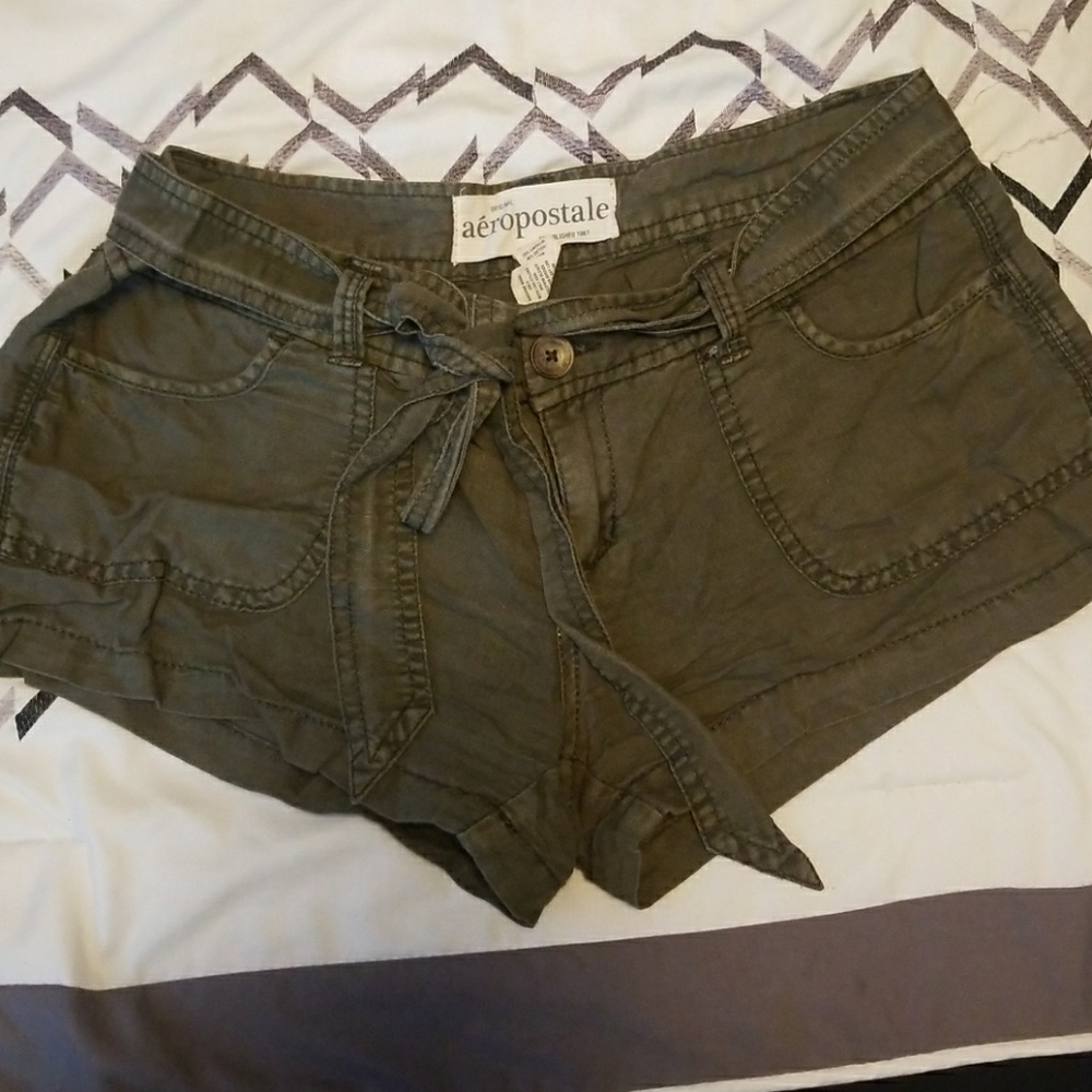 Army green linen shorts